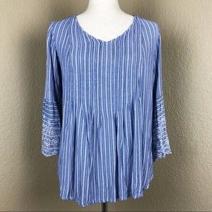 Style & Co. Blouse Floral Eyelet Embroidered Bell Sleeves Stripes XS Flowy Rayon